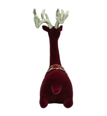 Renna Natalizia Seduta in Velluto Rosso e Corna Dorate H.21 cm