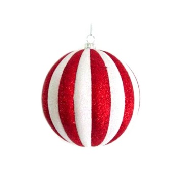 Palla di Natale a Strisce Bianche e Rosse 10 cm