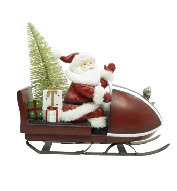 Babbo Natale in Resina su Slitta con Luci Led