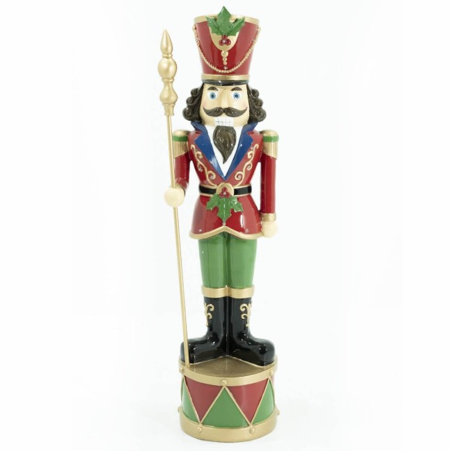 Schiaccianoci Natalizio in Resina con Base a Tamburo e Luci Led H.94 cm