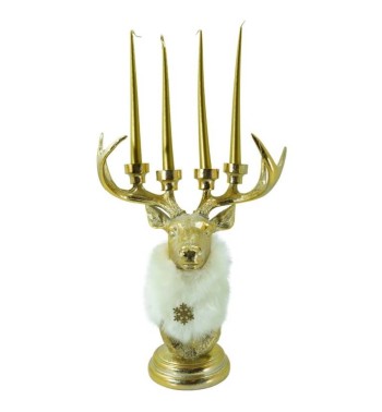 Renna Candelabro di Natale Oro e Bianco in Resina H.53 cm