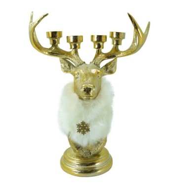 Renna Candelabro di Natale Oro e Bianco in Resina H.53 cm