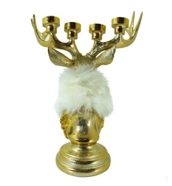 Renna Candelabro di Natale Oro e Bianco in Resina H.53 cm