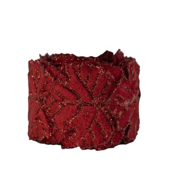 Nastro Natalizio in Velluto Rosso con Foglie 10 cm x 5 mt