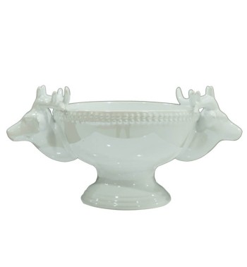 Recipiente Natalizio con Teste di Renna in Ceramica Bianco o Grigio H.11,3 cm
