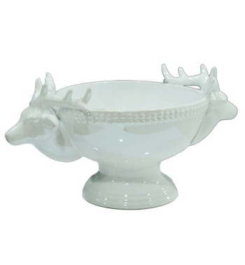 Recipiente Natalizio con Teste di Renna in Ceramica Bianco o Grigio H.11,3 cm