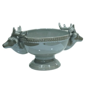 Recipiente Natalizio con Teste di Renna in Ceramica Bianco o Grigio H.11,3 cm