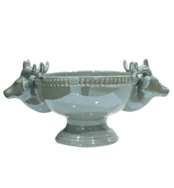 Recipiente Natalizio con Teste di Renna in Ceramica Bianco o Grigio H.11,3 cm