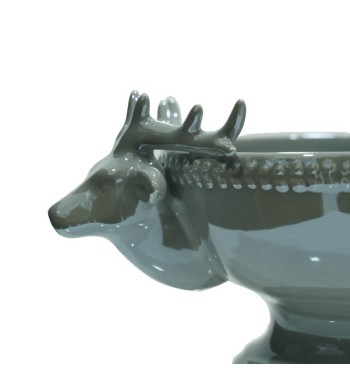 Recipiente Natalizio con Teste di Renna in Ceramica Bianco o Grigio H.11,3 cm