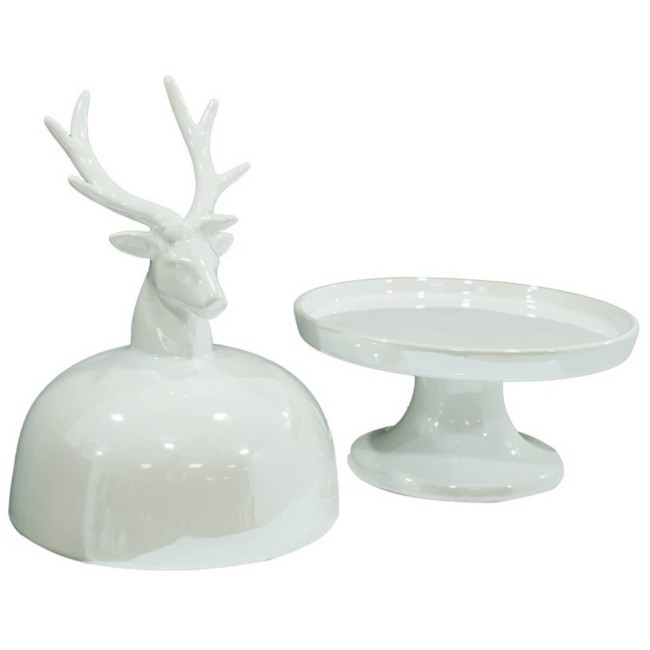 Alzatina Natalizia con Testa di Renna in Ceramica Bianca o Grigia H.31 cm