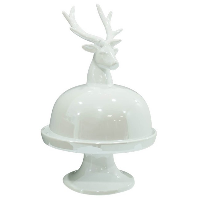 Alzatina Natalizia con Testa di Renna in Ceramica Bianca o Grigia H.31 cm
