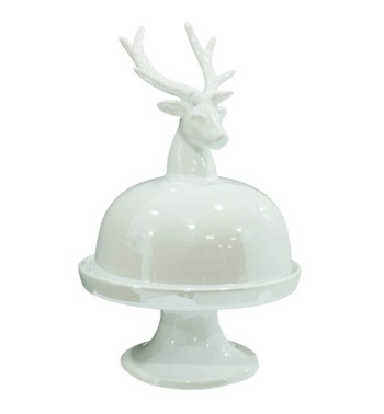 Alzatina Natalizia con Testa di Renna in Ceramica Bianca o Grigia H.31 cm