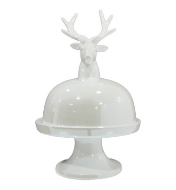 Alzatina Natalizia con Testa di Renna in Ceramica Bianca o Grigia H.31 cm