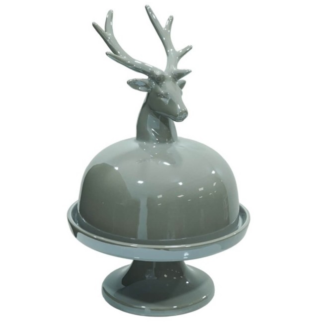 Alzatina Natalizia con Testa di Renna in Ceramica Bianca o Grigia H.31 cm