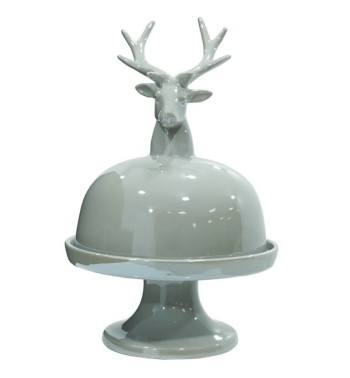 Alzatina Natalizia con Testa di Renna in Ceramica Bianca o Grigia H.31 cm