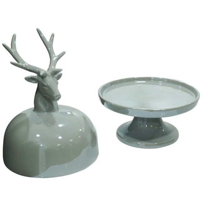 Alzatina Natalizia con Testa di Renna in Ceramica Bianca o Grigia H.31 cm
