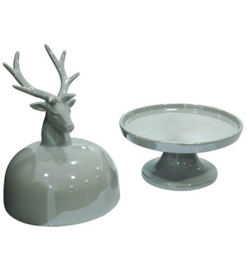 Alzatina Natalizia con Testa di Renna in Ceramica Bianca o Grigia H.31 cm