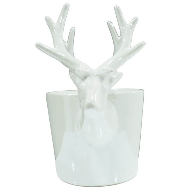 Vaso con Teste di Renna in Ceramica Bianco o Grigio