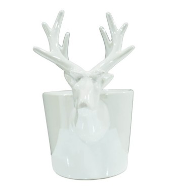 Vaso con Teste di Renna in Ceramica Bianco o Grigio
