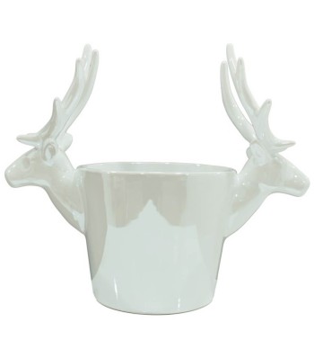 Vaso con Teste di Renna in Ceramica Bianco o Grigio