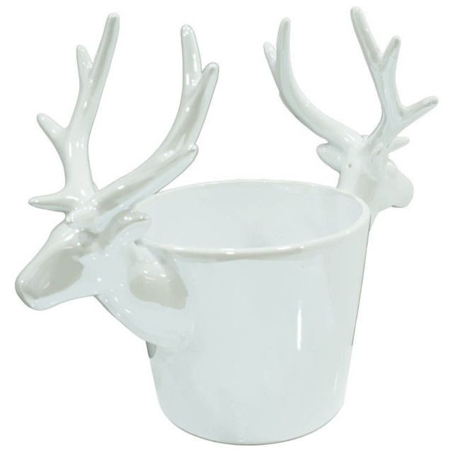 Vaso con Teste di Renna in Ceramica Bianco o Grigio