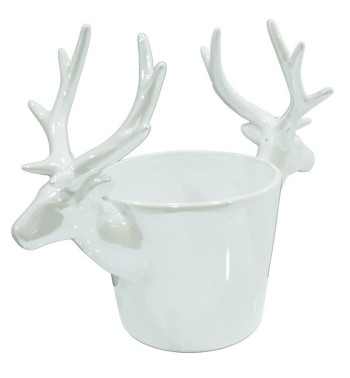 Vaso con Teste di Renna in Ceramica Bianco o Grigio