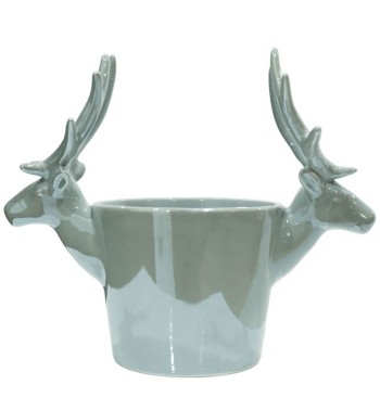Vaso con Teste di Renna in Ceramica Bianco o Grigio