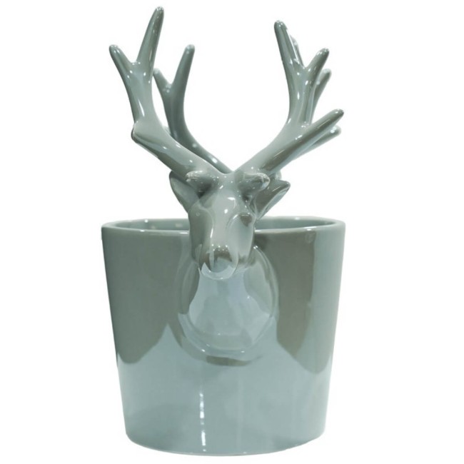 Vaso con Teste di Renna in Ceramica Bianco o Grigio
