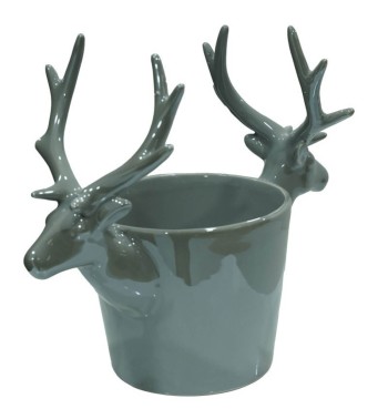 Vaso con Teste di Renna in Ceramica Bianco o Grigio