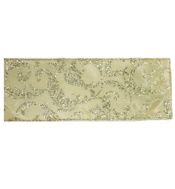 Nastro Natalizio Champagne con Decori Oro 10 m