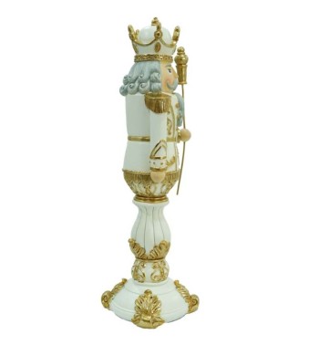 Schiaccianoci Natalizio Bianco e Oro in Resina H.36 cm
