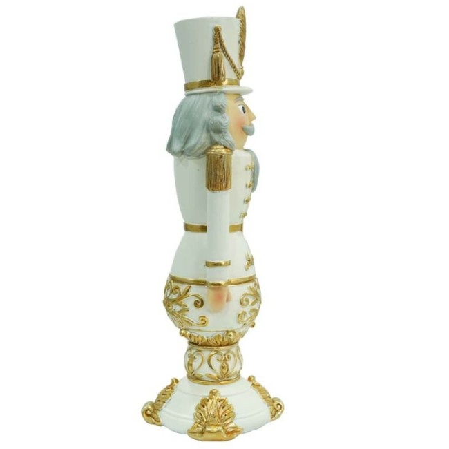 Schiaccianoci Natalizio Bianco e Oro in Resina H.31 cm