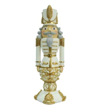 Schiaccianoci Natalizio Bianco e Oro in Resina H.31 cm