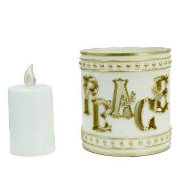 Porta Candela con Led Bianco e Oro in Resina D.11 cm