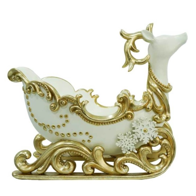 Renna Natalizia Contenitore Bianca e Oro in Resina H.28 cm