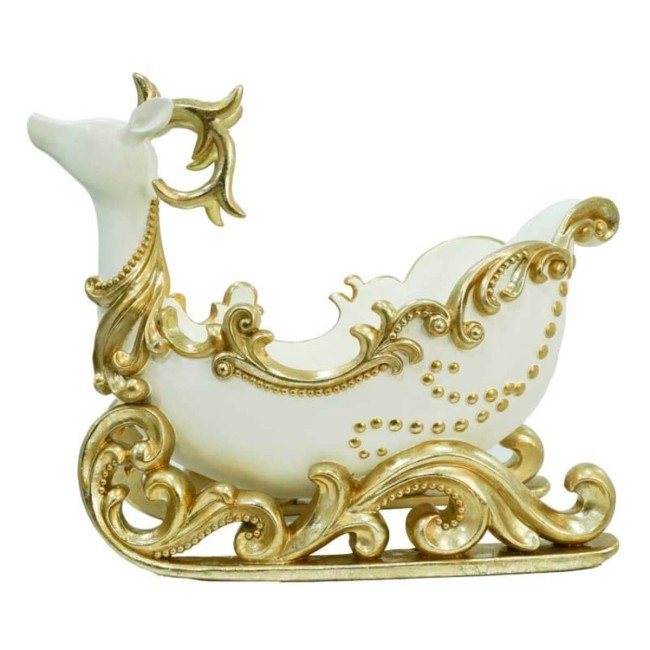 Renna Natalizia Contenitore Bianca e Oro in Resina H.28 cm