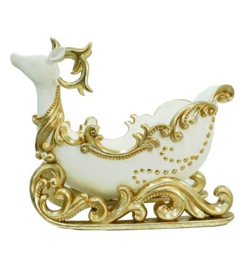 Renna Natalizia Contenitore Bianca e Oro in Resina H.28 cm