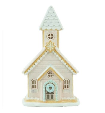 Casetta di Marzapane con Luci Led Rosa in Resina H.38,4 cm