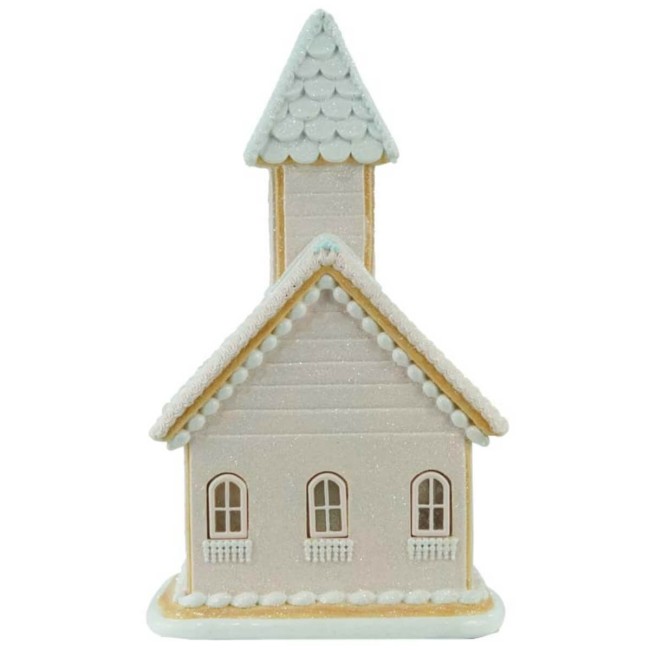 Casetta di Marzapane con Luci Led Rosa in Resina H.38,4 cm