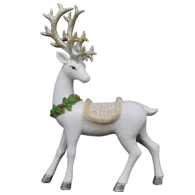 Renna Natalizia Bianca con Ghirlanda Verde H.22,5 cm