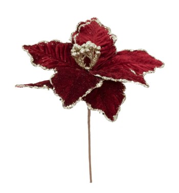 Fiore Natalizio in Velluto Bordeaux e Glitter Argento D.25 cm