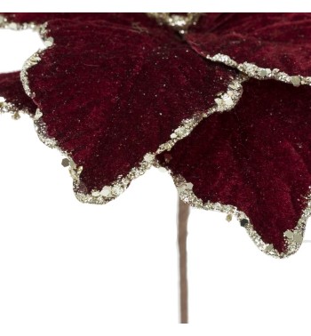 Fiore Natalizio in Velluto Bordeaux e Glitter Argento D.25 cm