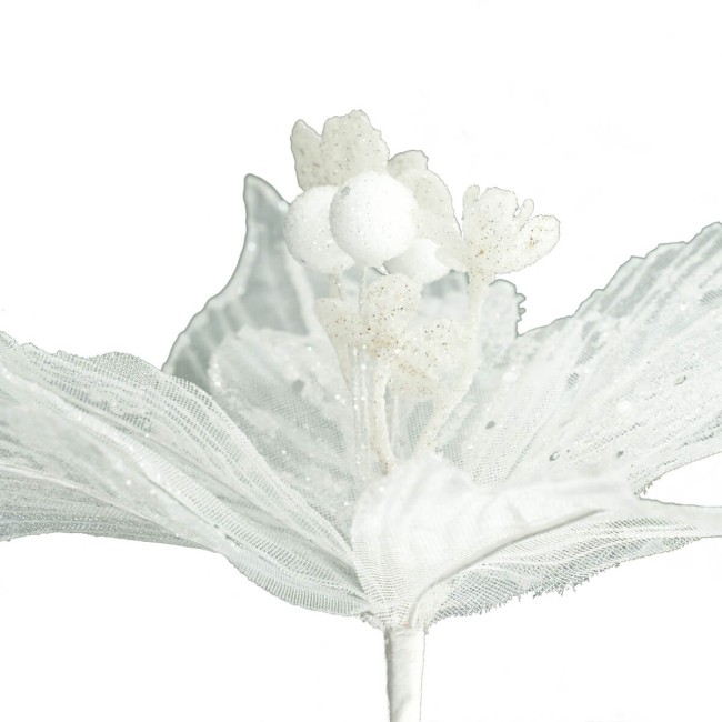 Fiore Natalizio in Rete Bianco con Paillettes D.30 cm