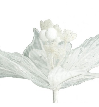 Fiore Natalizio in Rete Bianco con Paillettes D.30 cm