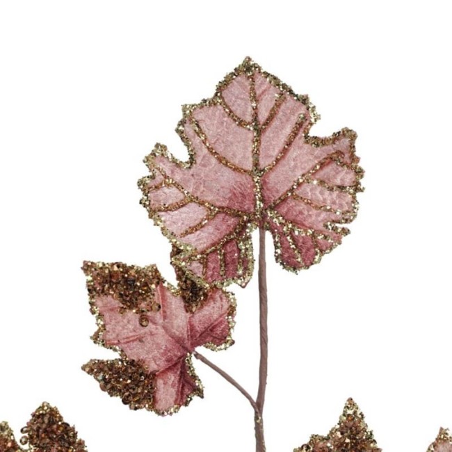 Ramo con Foglie Rosa L.70 cm