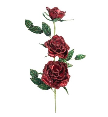 Ramo con Rose Rosse e Foglie Verdi L.70 cm