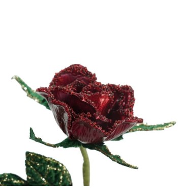 Ramo con Rose Rosse e Foglie Verdi L.70 cm