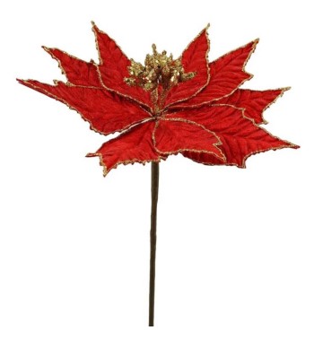 Fiore in Velluto Rosso con Decori Oro L.38 cm