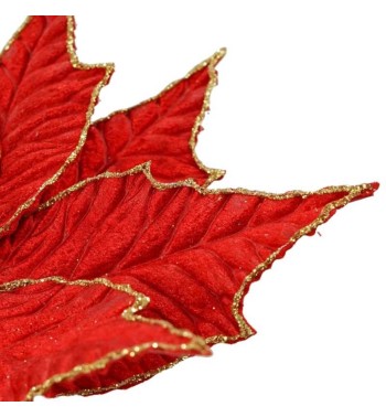 Fiore in Velluto Rosso con Decori Oro L.38 cm