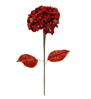Ortensia in Velluto Rosso e Decori Oro L.60 cm